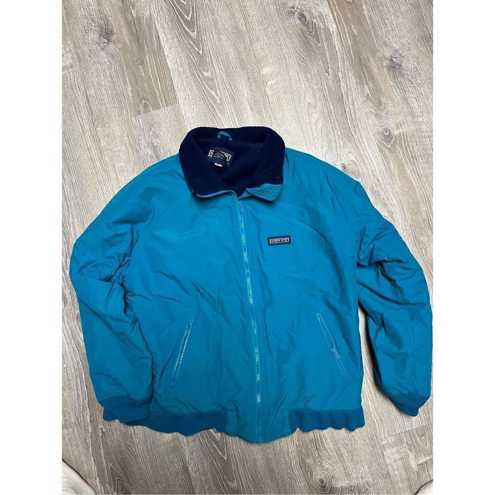 Vintage Lands End L The Squall Fleece Lined Jacket Teal Blue Women’s Large